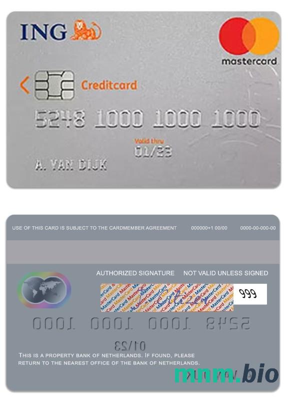Netherlands Bank of Netherlands IGN Credit karta w pełni edytowalne PSD